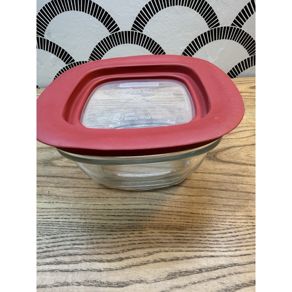 Rubbermaid Glass Food Storage Container with Lid 4 Cup 7N63 Red Easy Find Lid